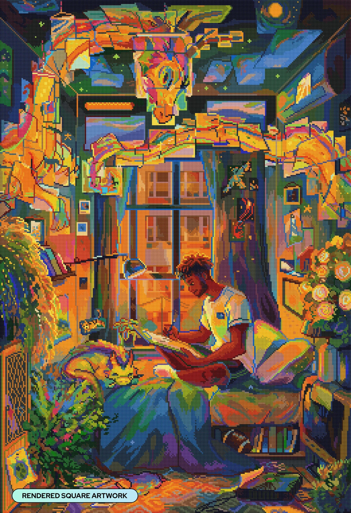 Diamond Painting Dragon Room 25.6" x 37.4" (65cm x 94.8cm) / Square with 99 Colors including 6 ABs and 2 Iridescent Diamonds and 19 Fairy Dust Diamonds / 99,441