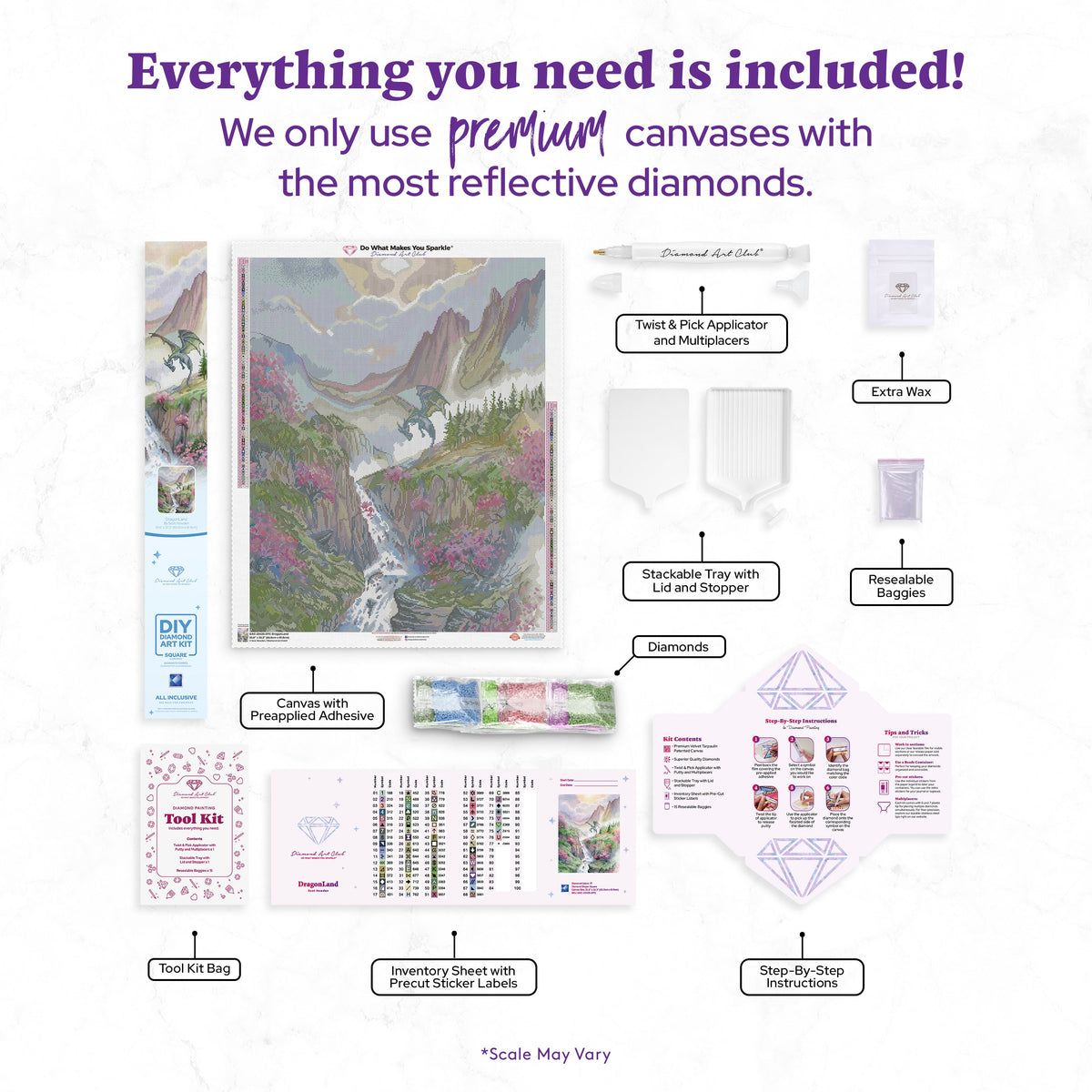 Diamond Painting DragonLand 25.6" x 32.3" (65cm x 81.9cm) / Square with 77 Colors including 1 AB and 4 Fairy Dust Diamonds / 85,869