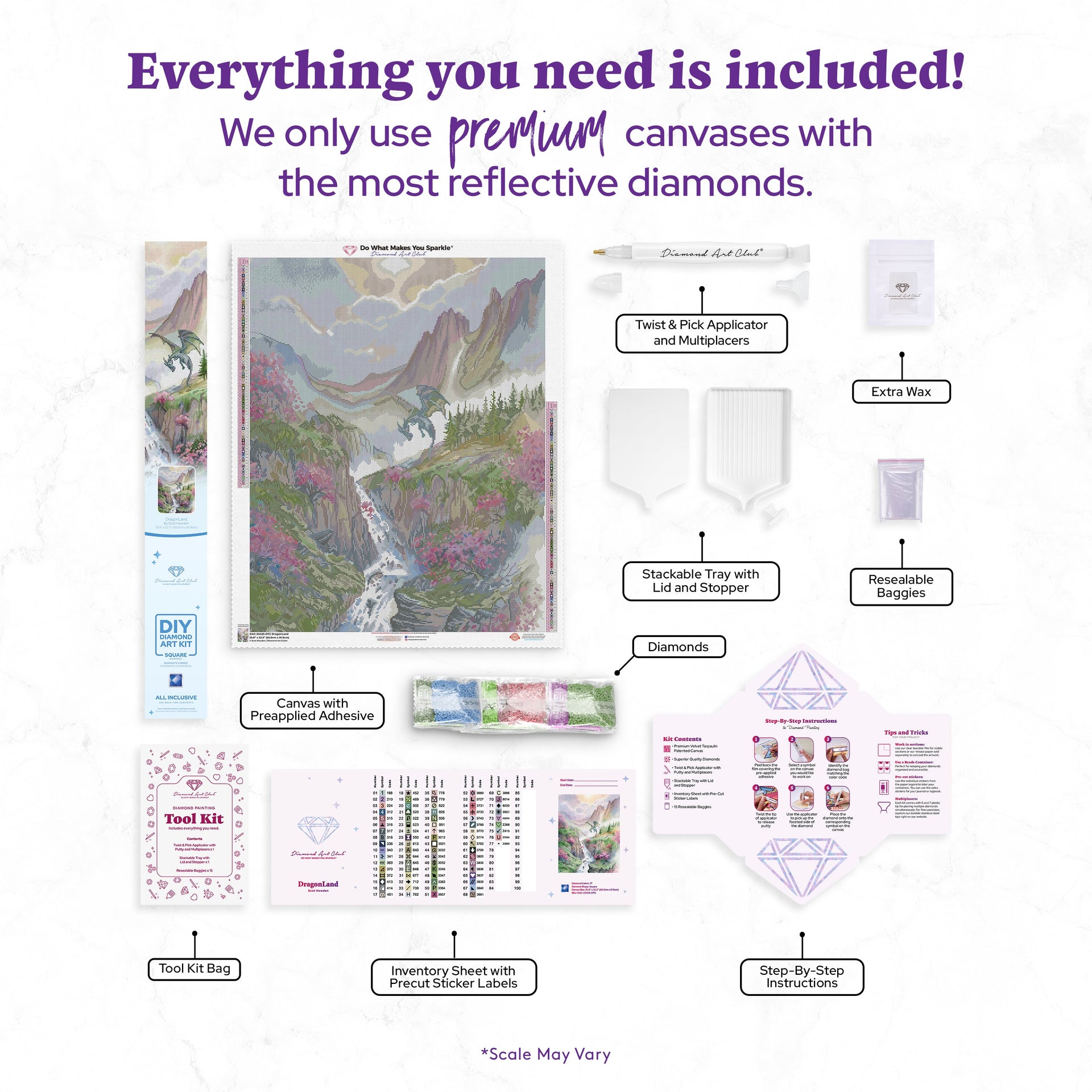 Diamond Painting DragonLand 25.6" x 32.3" (65cm x 81.9cm) / Square with 77 Colors including 1 AB and 4 Fairy Dust Diamonds / 85,869