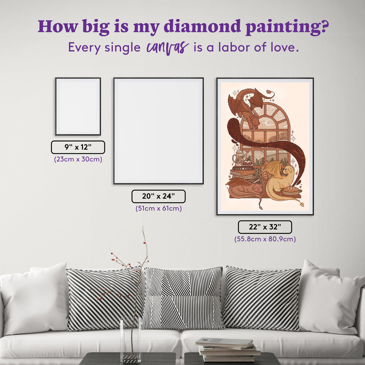 Diamond Painting Dragons at the Window 22" x 32" (55.8cm x 80.9cm) / Square with 37 Colors including 1 AB and 1 Frosted Diamond and 4 Fairy Dust Diamonds / 41,112