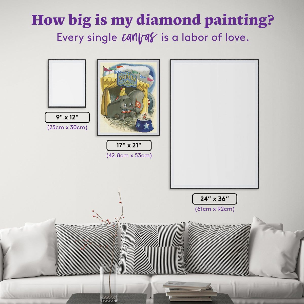 Diamond Painting Dumbo 17" x 21" (42.8cm x 53cm) / Square with 66 Colors including 6 Fairy Dust Diamonds / 36,636