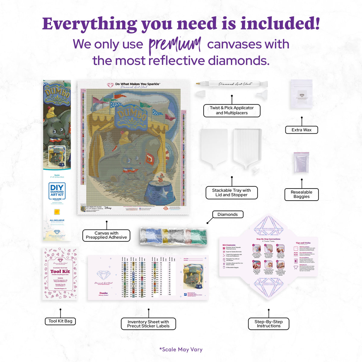Diamond Painting Dumbo 17" x 21" (42.8cm x 53cm) / Square with 66 Colors including 6 Fairy Dust Diamonds / 36,636
