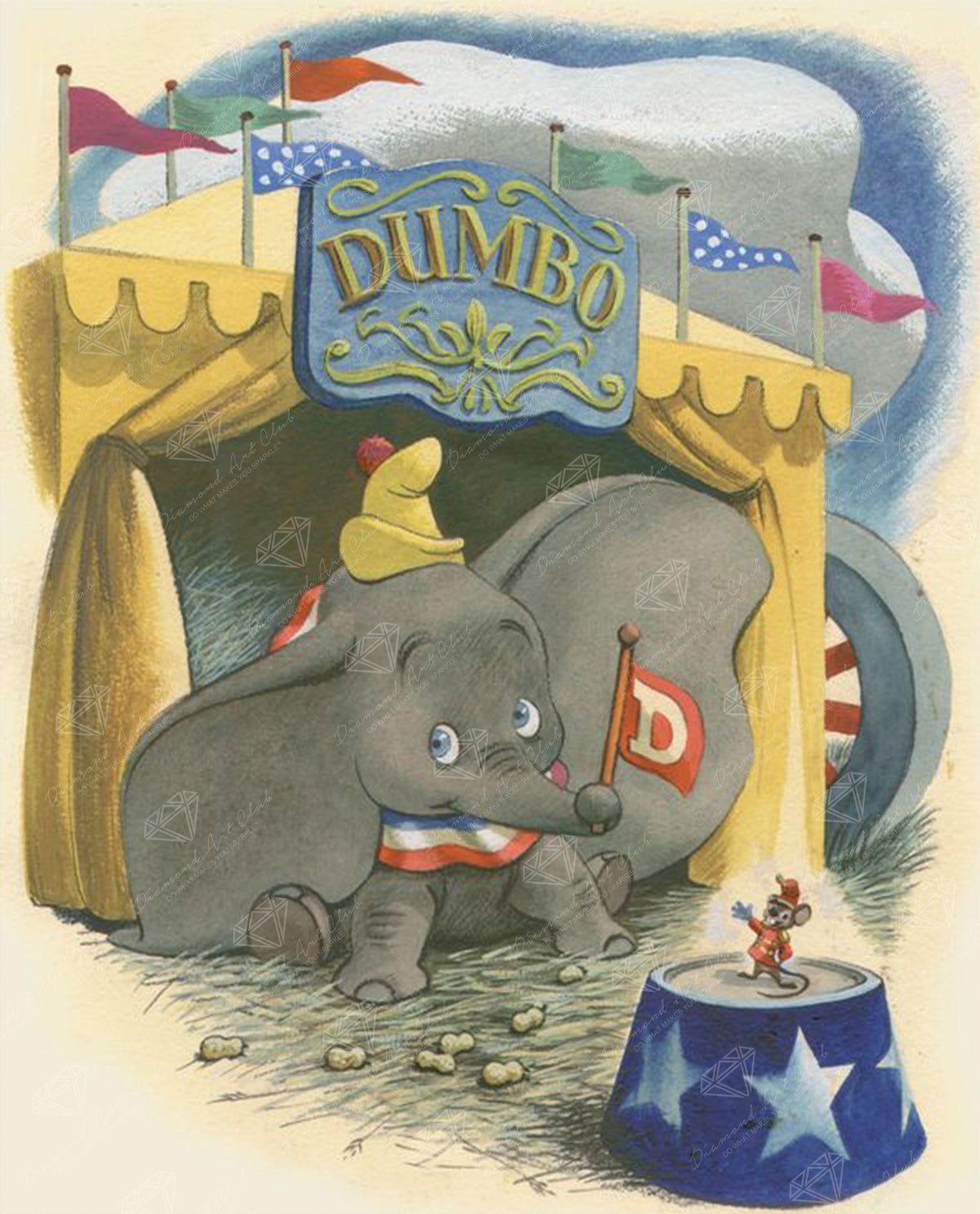 Diamond Painting Dumbo 17" x 21" (42.8cm x 53cm) / Square with 66 Colors including 6 Fairy Dust Diamonds / 36,636