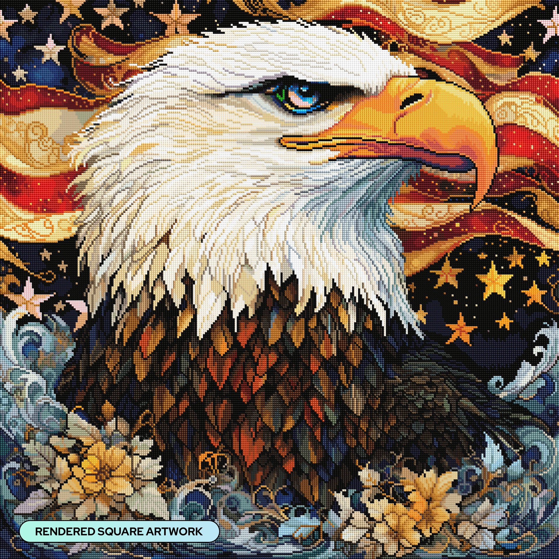 Diamond Painting Eagle Wisdom 27.6" x 27.6" (69.9cm x 69.9cm) / Square With 87 Colors Including 2 ABs and 4 Fairy Dust Diamonds / 78,961