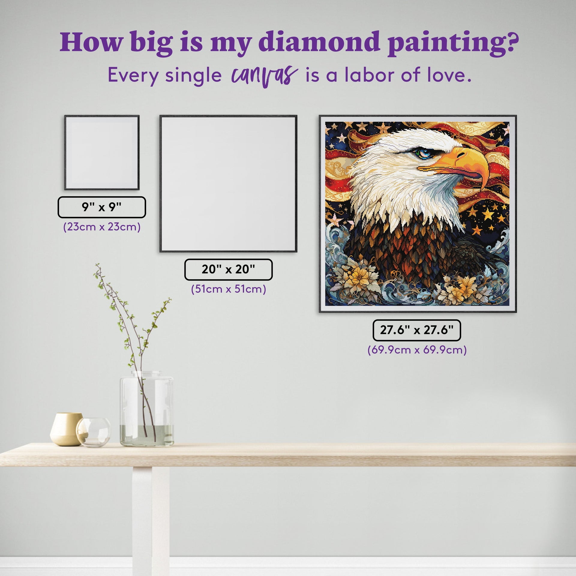 Diamond Painting Eagle Wisdom 27.6" x 27.6" (69.9cm x 69.9cm) / Square With 87 Colors Including 2 ABs and 4 Fairy Dust Diamonds / 78,961