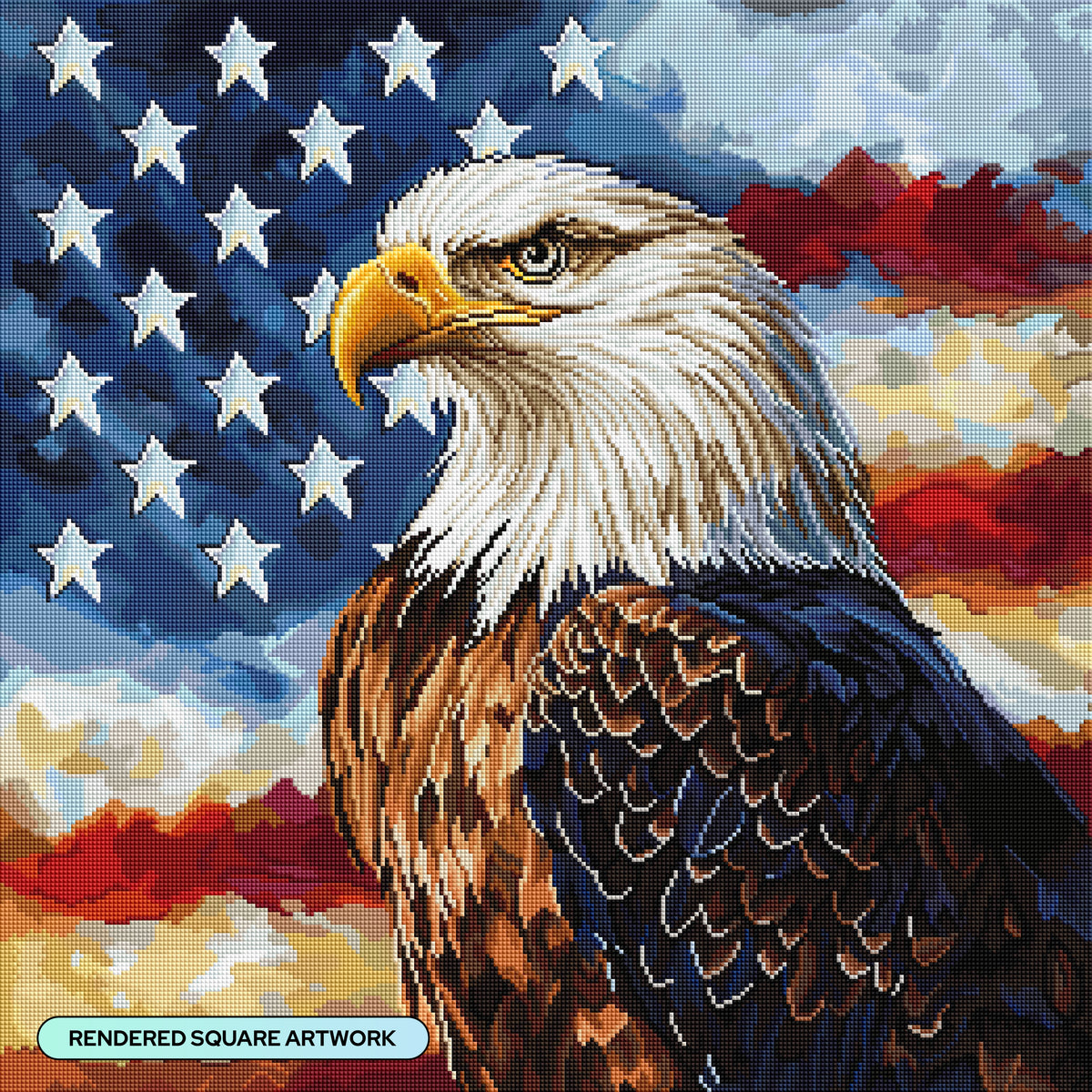 Diamond Painting Eagle with Flag 25.6" x 25.6" (65cm x 65cm) / Square with 60 Colors including 1 AB and 6 Fairy Dust Diamonds / 68,121