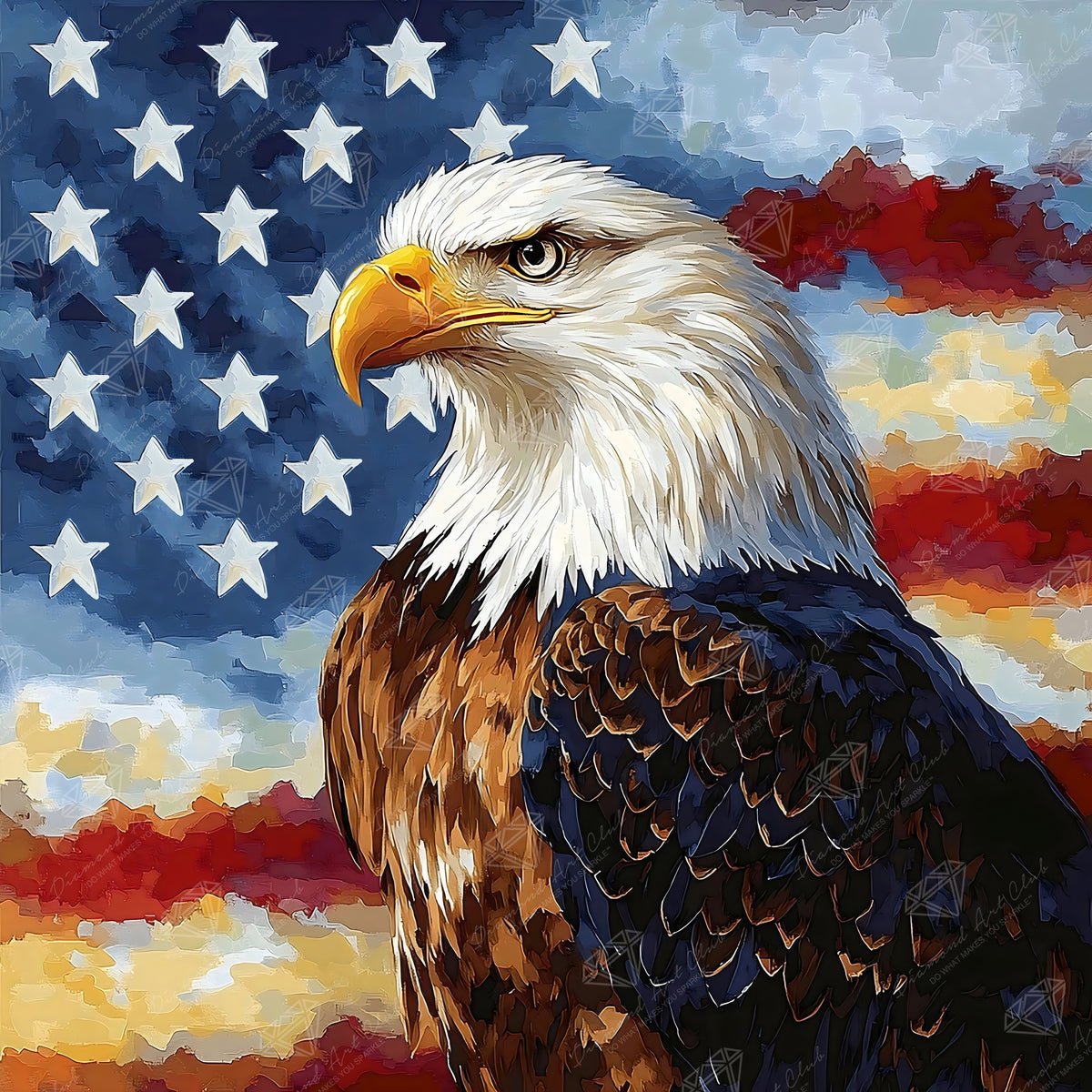 Diamond Painting Eagle with Flag 25.6" x 25.6" (65cm x 65cm) / Square with 60 Colors including 1 AB and 6 Fairy Dust Diamonds / 68,121