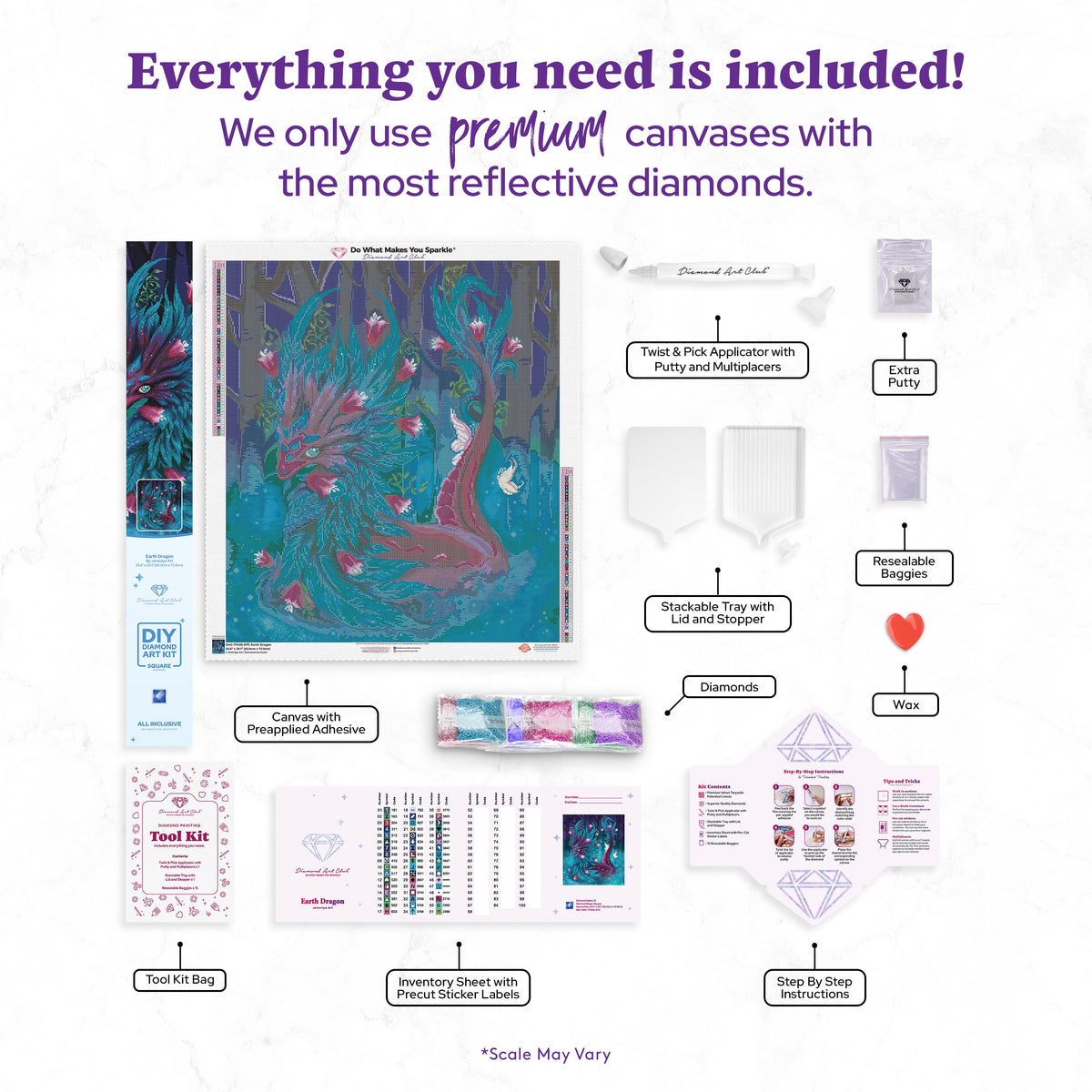 Diamond Painting Earth Dragon 25.6" x 29.1" (65cm x 73.9cm) / Square With 51 Colors Including 3 ABs and 3 Fairy Dust Diamonds / 77,517