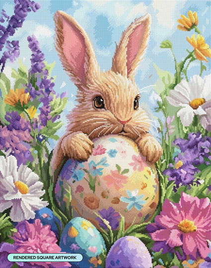 Diamond Painting Easter Egg-Hugging Bunny 22" x 28" (55.8cm x 70.7cm) / Square with 67 Colors including 3 ABs and 3 Fairy Dust Diamonds / 63,616