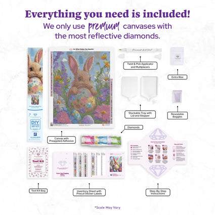 Diamond Painting Easter Egg-Hugging Bunny 22" x 28" (55.8cm x 70.7cm) / Square with 67 Colors including 3 ABs and 3 Fairy Dust Diamonds / 63,616