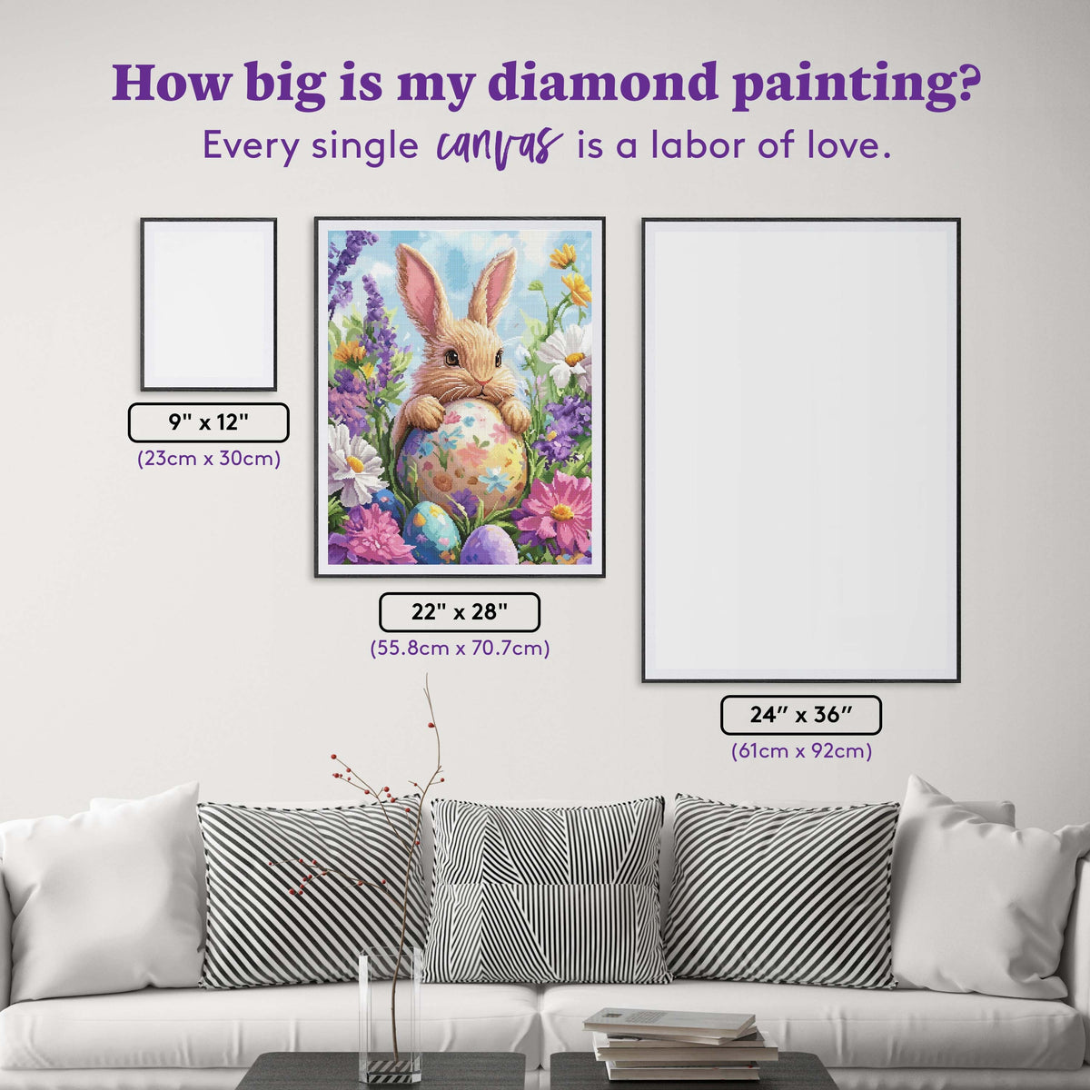 Diamond Painting Easter Egg-Hugging Bunny 22" x 28" (55.8cm x 70.7cm) / Square with 67 Colors including 3 ABs and 3 Fairy Dust Diamonds / 63,616