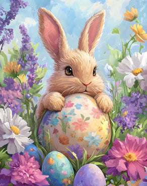 Diamond Painting Easter Egg-Hugging Bunny 22" x 28" (55.8cm x 70.7cm) / Square with 67 Colors including 3 ABs and 3 Fairy Dust Diamonds / 63,616