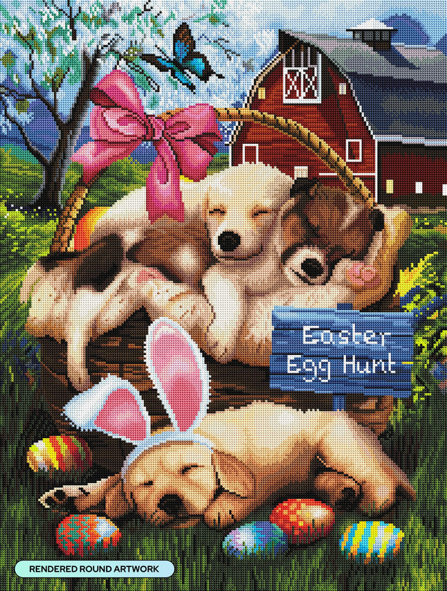 Diamond Painting Easter Egg Hunters 22" x 29" (55.8cm x 73.7cm) / Round With 78 Colors Including 3 ABs and 1 Fairy Dust Diamond / 52,337