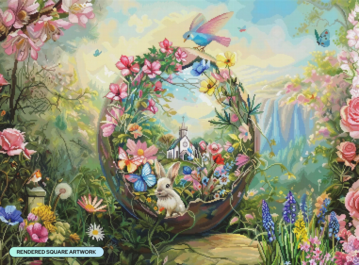 Diamond Painting Easter Garden Paradise 37.4" x 27.6" (94.8cm x 69.9cm) / Square with 94 Colors including 3 ABs and 1 Iridescent Diamond and 4 Fairy Dust Diamonds / 107,061