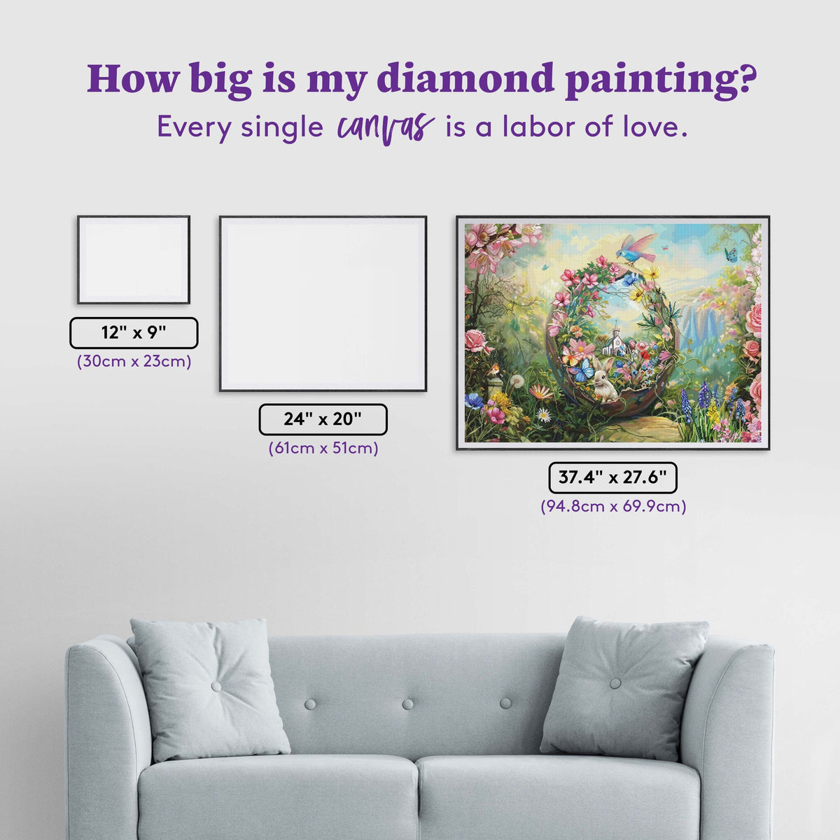 Diamond Painting Easter Garden Paradise 37.4" x 27.6" (94.8cm x 69.9cm) / Square with 94 Colors including 3 ABs and 1 Iridescent Diamond and 4 Fairy Dust Diamonds / 107,061