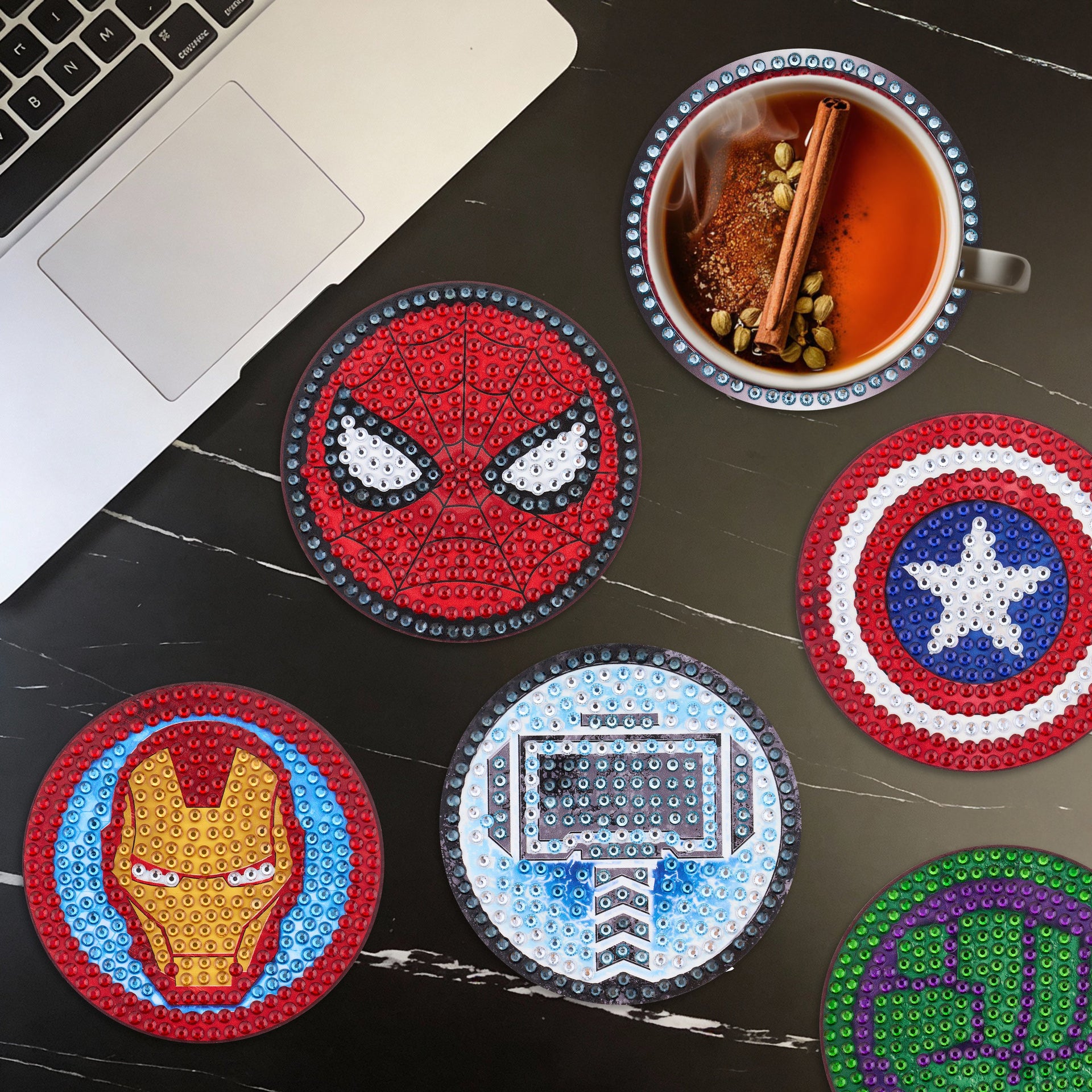 Diamond Painting Easy Gem Coaster - Marvel 4" x 4" (10cm x 10cm) / Round With 10 Colors including 10 Iridescent Diamonds / 2,109