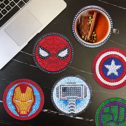 Diamond Painting Easy Gem Coaster - Marvel 4" x 4" (10cm x 10cm) / Round With 10 Colors including 10 Iridescent Diamonds / 2,109