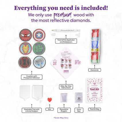 Diamond Painting Easy Gem Coaster - Marvel 4" x 4" (10cm x 10cm) / Round With 10 Colors including 10 Iridescent Diamonds / 2,109