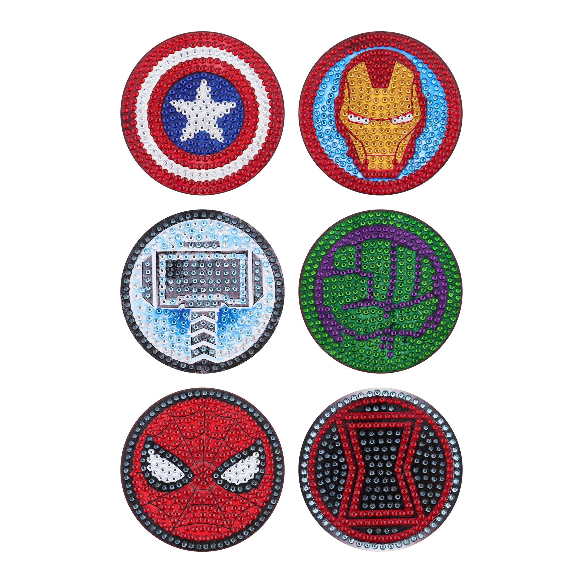 Diamond Painting Easy Gem Coaster - Marvel 4" x 4" (10cm x 10cm) / Round With 10 Colors including 10 Iridescent Diamonds / 2,109