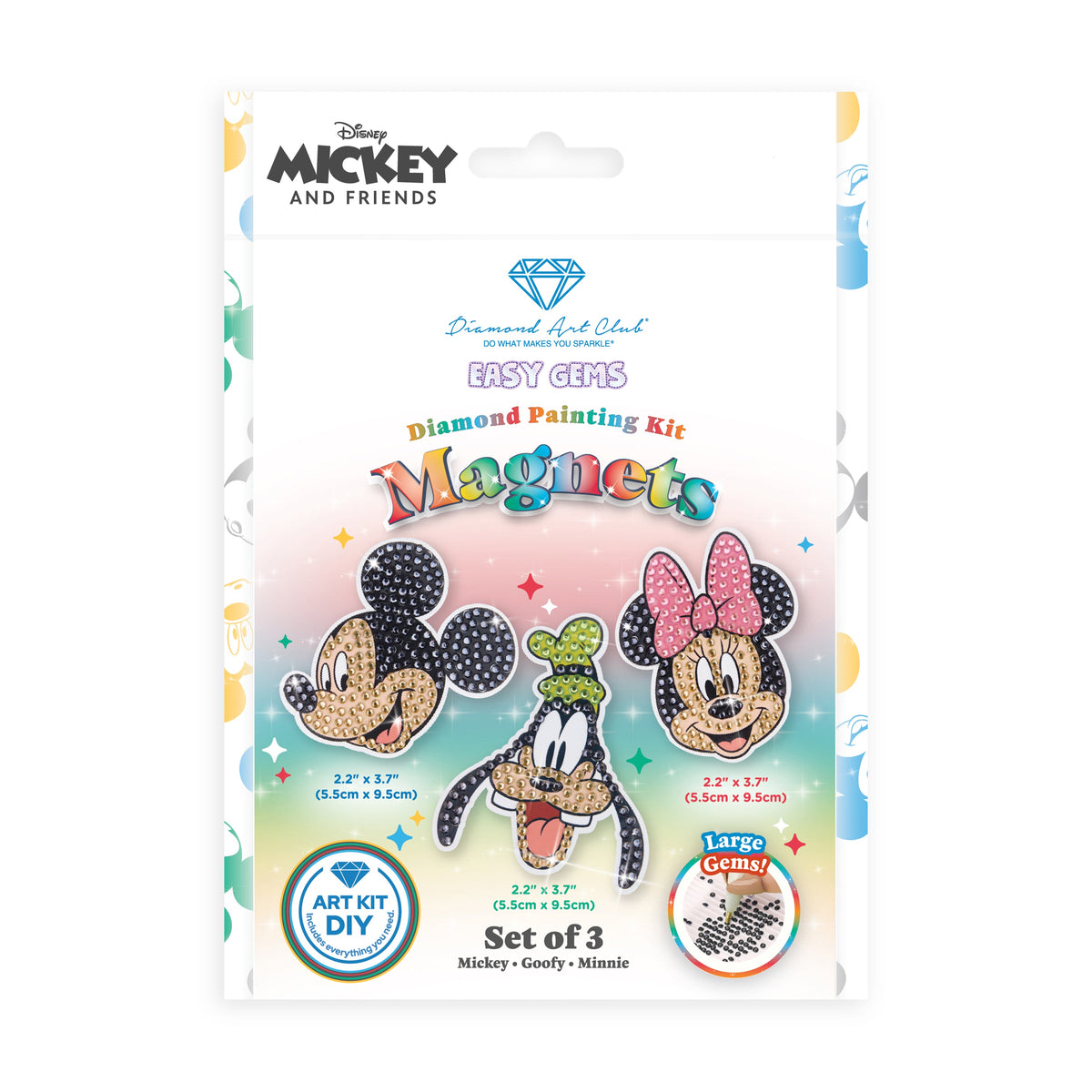 Diamond Painting Easy Gems™ Magnets - Mickey and Friends™ (Set of 3) 2.2" x 3.7" (5.5cm x 9.5cm) / Round with 4 Colors including 4 Iridescent Diamonds / 575
