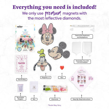 Diamond Painting Easy Gems™ Magnets - Mickey and Friends™ (Set of 3) 2.2" x 3.7" (5.5cm x 9.5cm) / Round with 4 Colors including 4 Iridescent Diamonds / 575