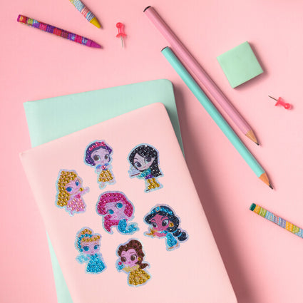 Diamond Painting Easy Gems™ Stickers - Disney Princess™ (Set of 7) Approx. 2" (5cm) / Round with 9 Colors including 9 Iridescent Diamonds / 244