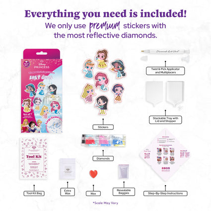 Diamond Painting Easy Gems™ Stickers - Disney Princess™ (Set of 7) Approx. 2" (5cm) / Round with 9 Colors including 9 Iridescent Diamonds / 244