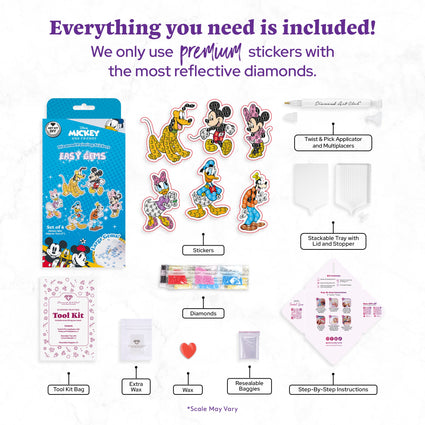 Diamond Painting Easy Gems™ Stickers - Mickey and Friends™ (Set of 6) Approx. 2" (5cm) / Round with 9 Colors including 9 Iridescent Diamonds / 206