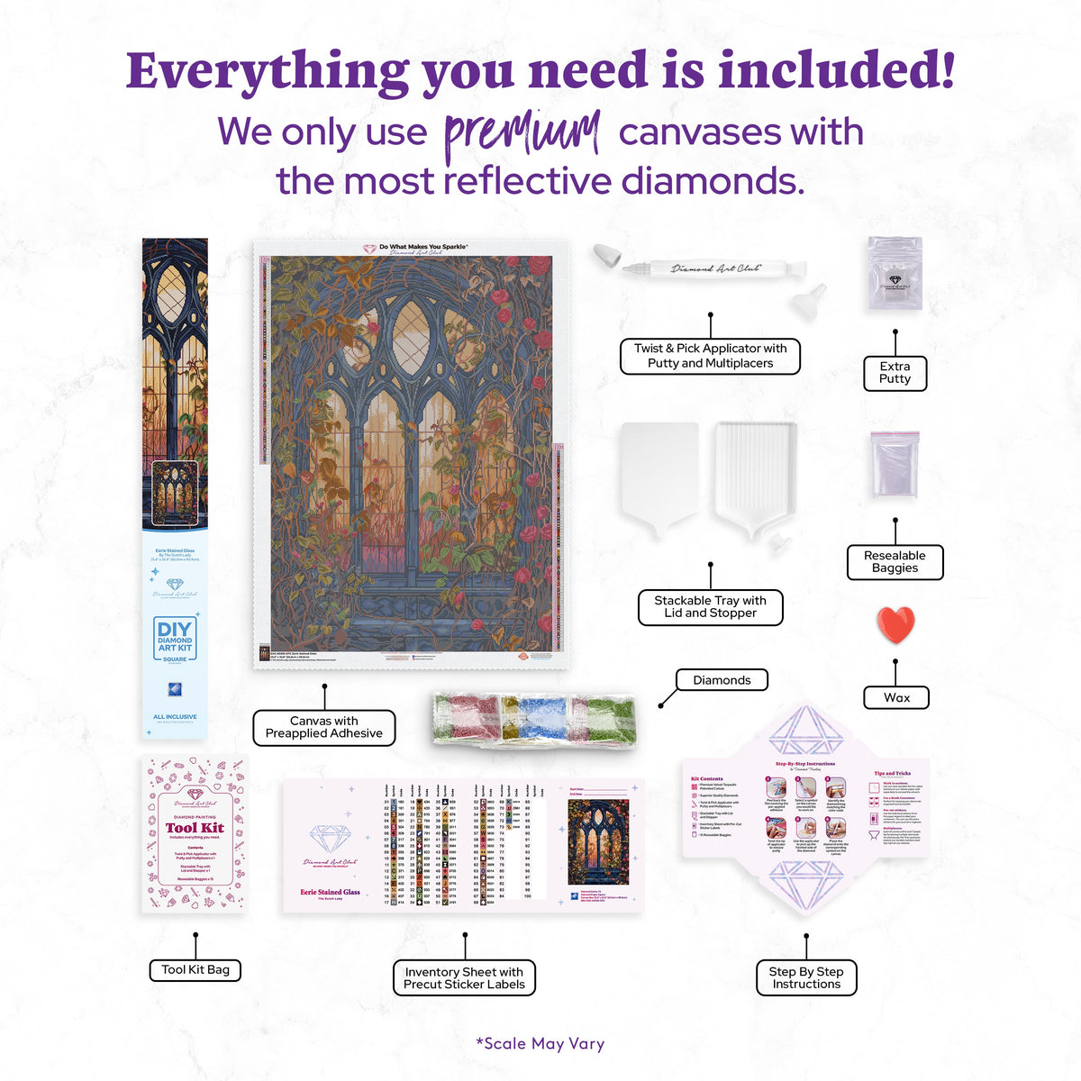 Diamond Painting Eerie Stained Glass 25.6" x 35.8" (65cm x 90.8cm) / Square with 73 Colors including 1 AB and 4 Fairy Dust Diamonds / 95,265