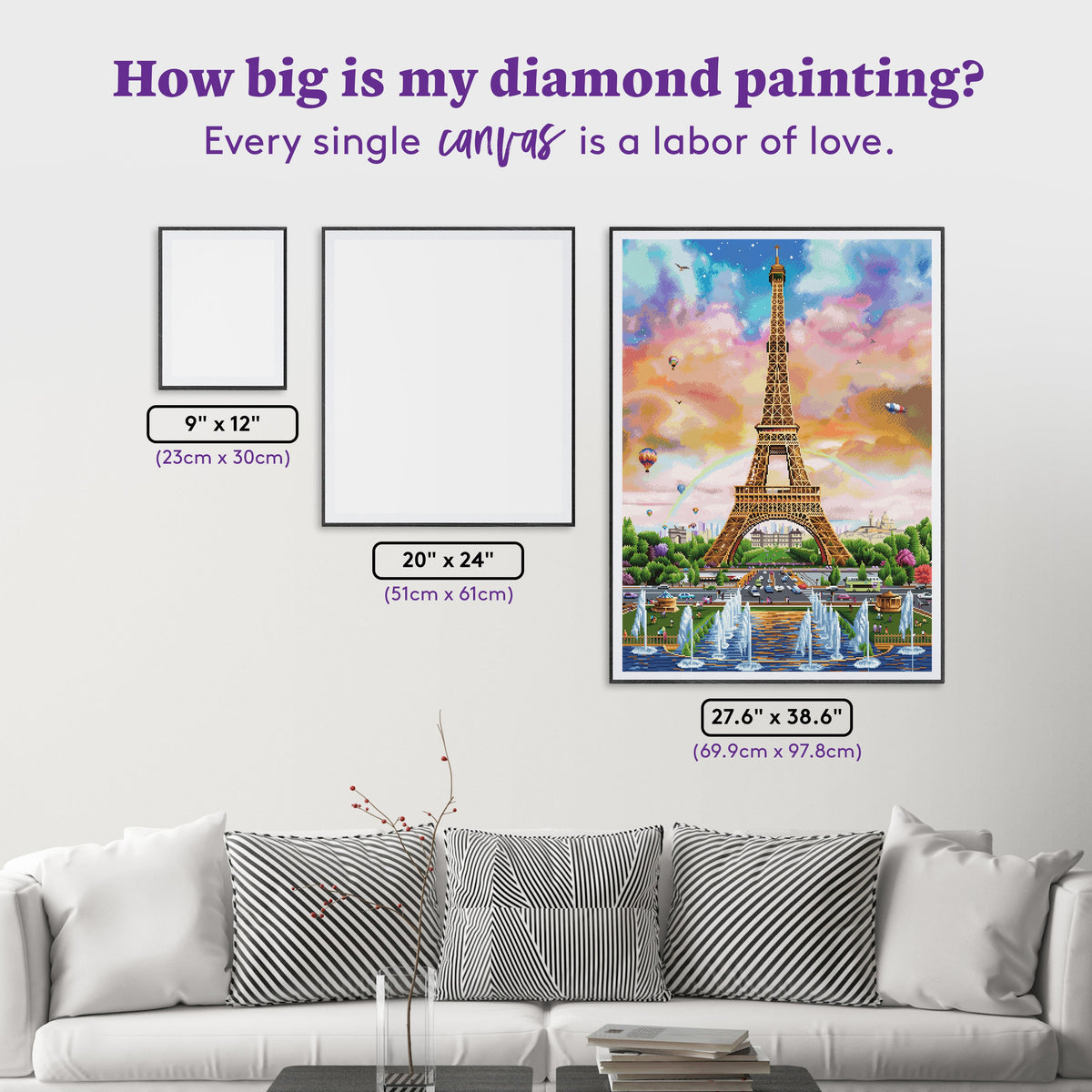 Diamond Painting Eiffel Tower 27.6" x 38.6" (69.9cm x 97.8cm) / Square with 84 Colors including 4 ABs and 3 Fairy Dust Diamonds / 110,433