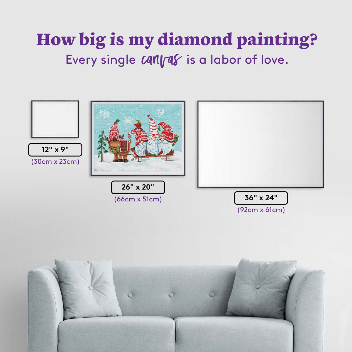 Diamond Painting Elf Gnome Trio with Reindeer 26" x 20" (66cm x 51cm) / Round with 38 Colors including 1 ABs and 1 Fairy Dust Diamonds and 2 Iridescent Diamonds / 42,535