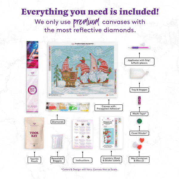 Elf Gnome Trio with Reindeer – Diamond Art Club