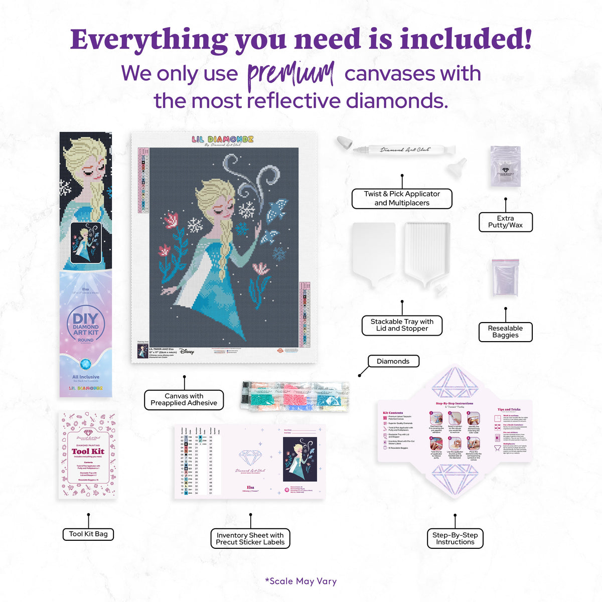 Diamond Painting Elsa 13" x 17" (33cm x 44cm) / Round with 20 Colors including 1 AB and 2 Fairy Dust Diamonds / 19,200