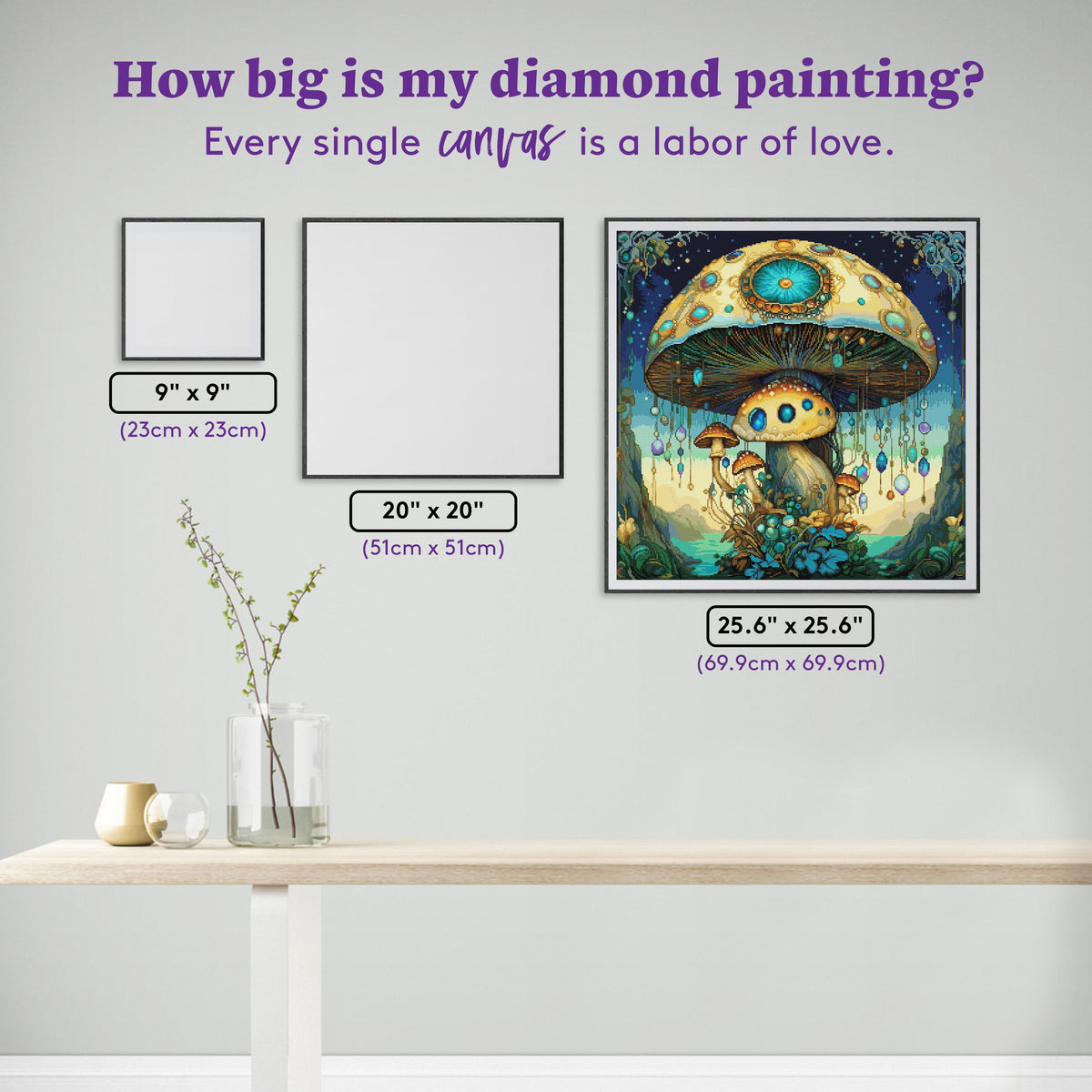 Diamond Painting Enchanted Mushroom 27.6" x 27.6" (69.9cm x 69.9cm) / Square With 64 Colors Including 1 AB and 3 Fairy Dust Diamonds / 78,961