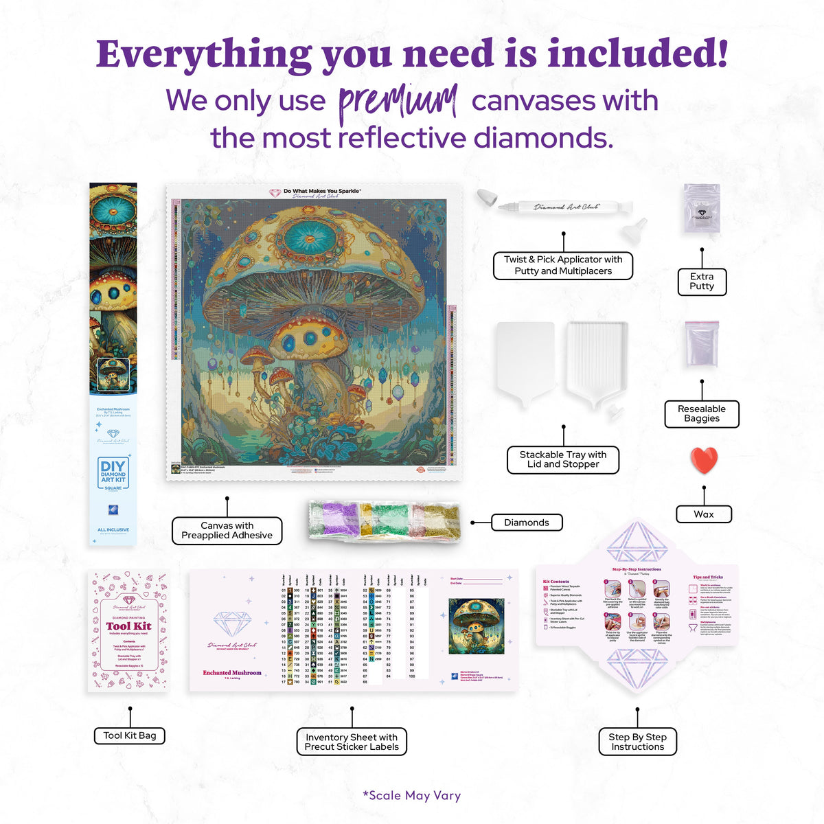 Diamond Painting Enchanted Mushroom 27.6" x 27.6" (69.9cm x 69.9cm) / Square With 64 Colors Including 1 AB and 3 Fairy Dust Diamonds / 78,961