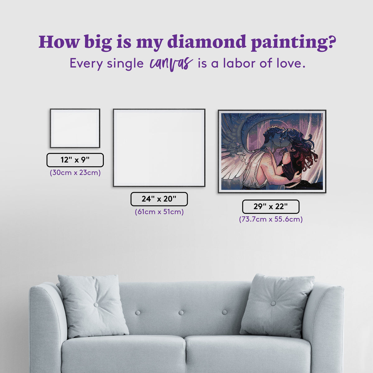 Diamond Painting Eros and Psyche 29" x 22" (73.7cm x 55.6cm) / Round with 42 Colors including 1 AB and 1 Iridescent Diamond and 2 Fairy Dust Diamonds / 54,136