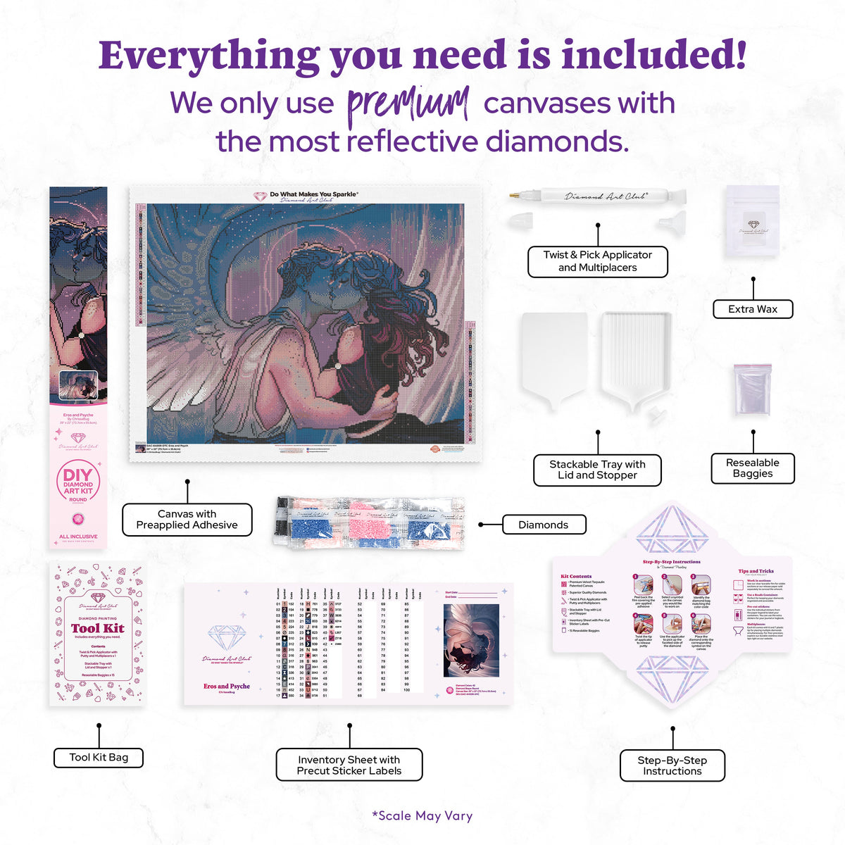 Diamond Painting Eros and Psyche 29" x 22" (73.7cm x 55.6cm) / Round with 42 Colors including 1 AB and 1 Iridescent Diamond and 2 Fairy Dust Diamonds / 54,136