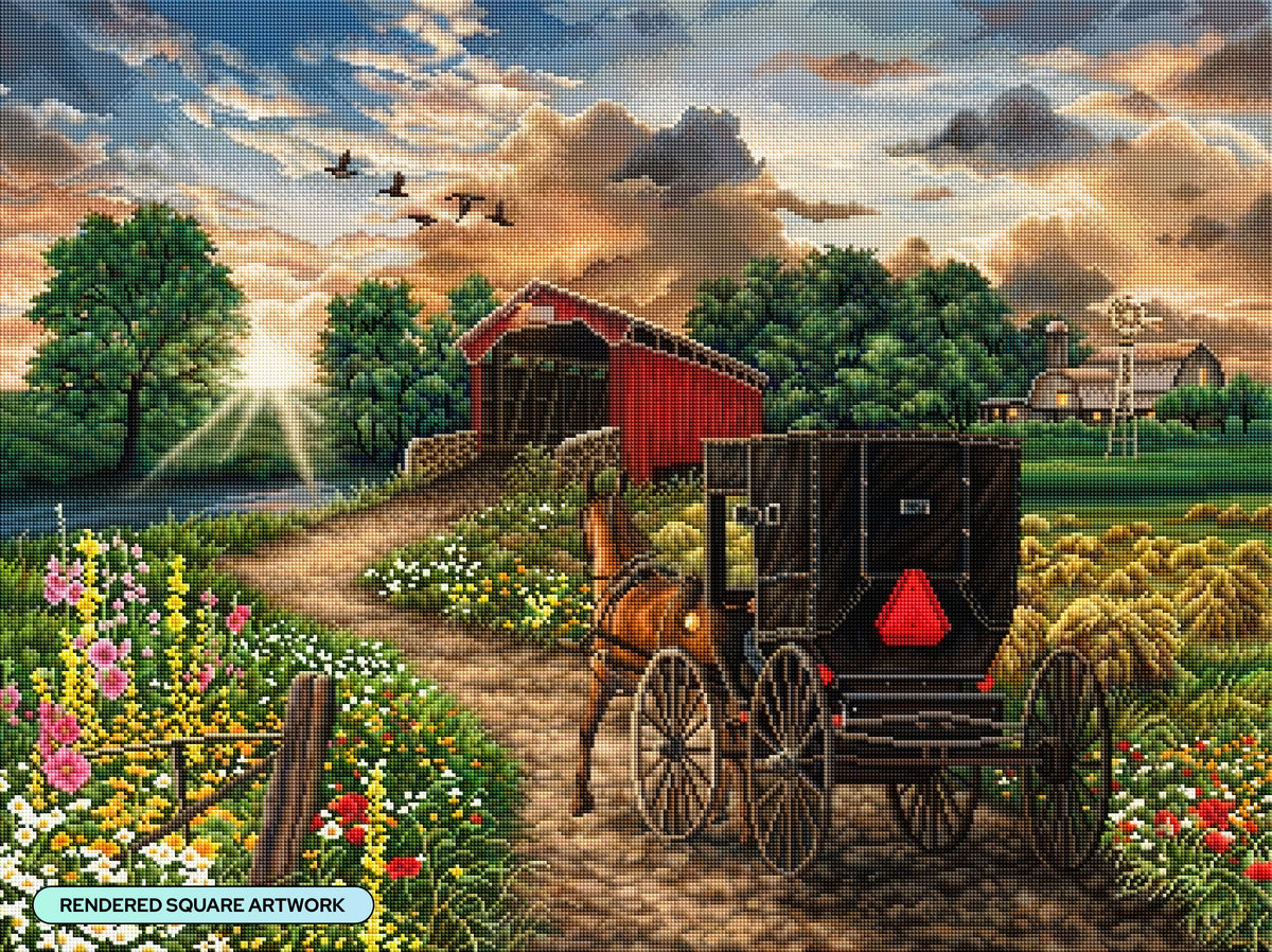 Diamond Painting Evening on the Farm 34.3" x 25.6" (86.9cm x 65cm) / Square with 73 Colors including 3 ABs and 4 Fairy Dust Diamonds / 91,089