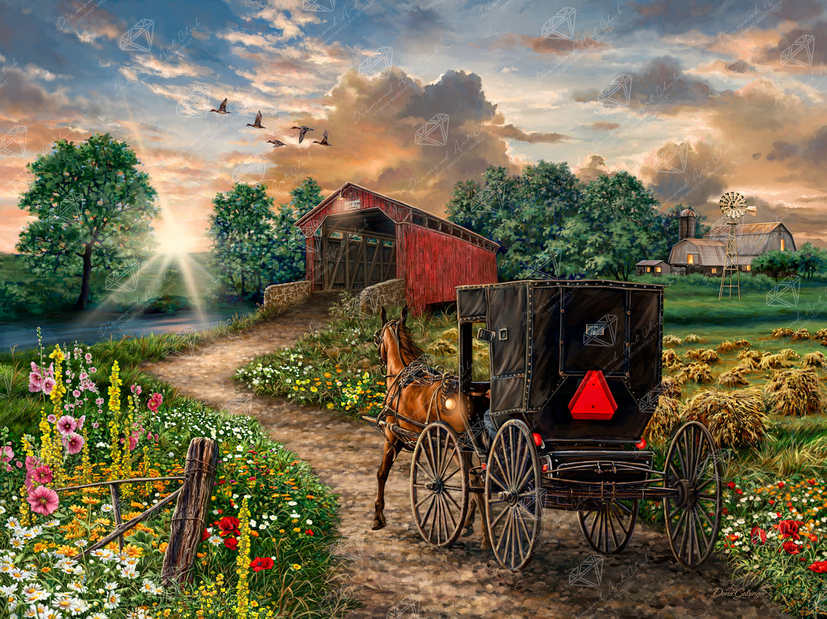 Diamond Painting Evening on the Farm 34.3" x 25.6" (86.9cm x 65cm) / Square with 73 Colors including 3 ABs and 4 Fairy Dust Diamonds / 91,089
