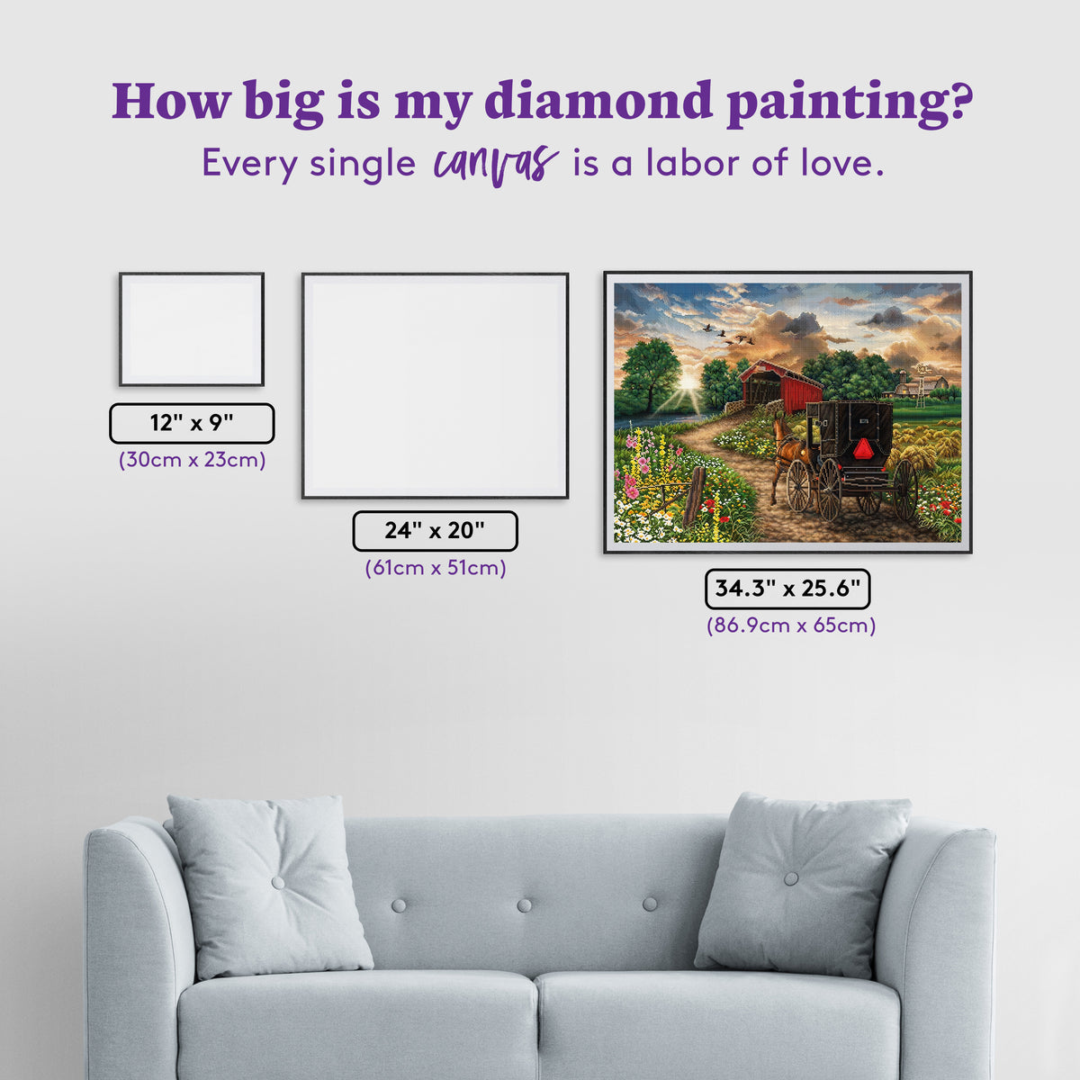 Diamond Painting Evening on the Farm 34.3" x 25.6" (86.9cm x 65cm) / Square with 73 Colors including 3 ABs and 4 Fairy Dust Diamonds / 91,089