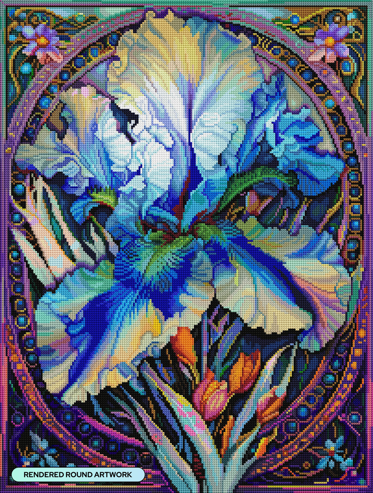 Diamond Painting Exotic Iris 22" x 29" (55.6cm x 73.5cm) / Round With 91 Colors Including 3 ABs and 1 Electro Diamond and 2 Fairy Dust Diamonds / 53,934