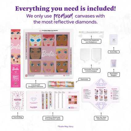 Diamond Painting Faces of Barbie™ 20" x 20" (50.8cm x 50.8cm) / Square with 49 Colors including 3 ABs and 1 Fairy Dust Diamond / 41,616