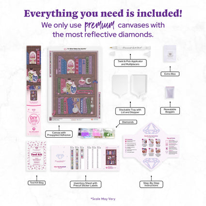 Diamond Painting Fairy Tale Bookshelf 20" x 29" (50.1cm x 72.7cm) / Round with 42 Colors including 2 ABs and 1 Iridescent Diamond and 3 Fairy Dust Diamonds / 48,048