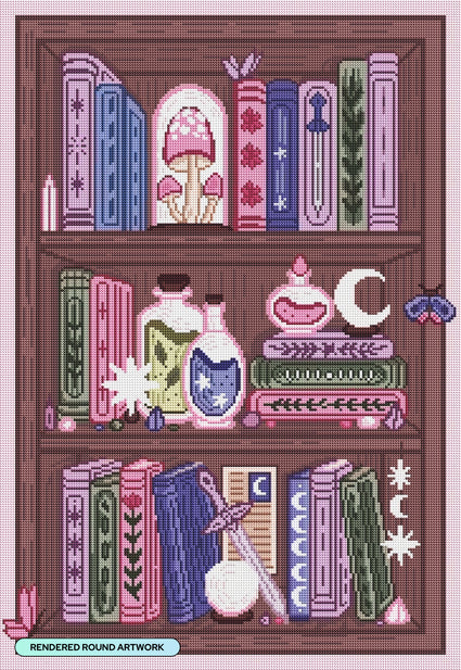 Diamond Painting Fairy Tale Bookshelf 20" x 29" (50.1cm x 72.7cm) / Round with 42 Colors including 2 ABs and 1 Iridescent Diamond and 3 Fairy Dust Diamonds / 48,048