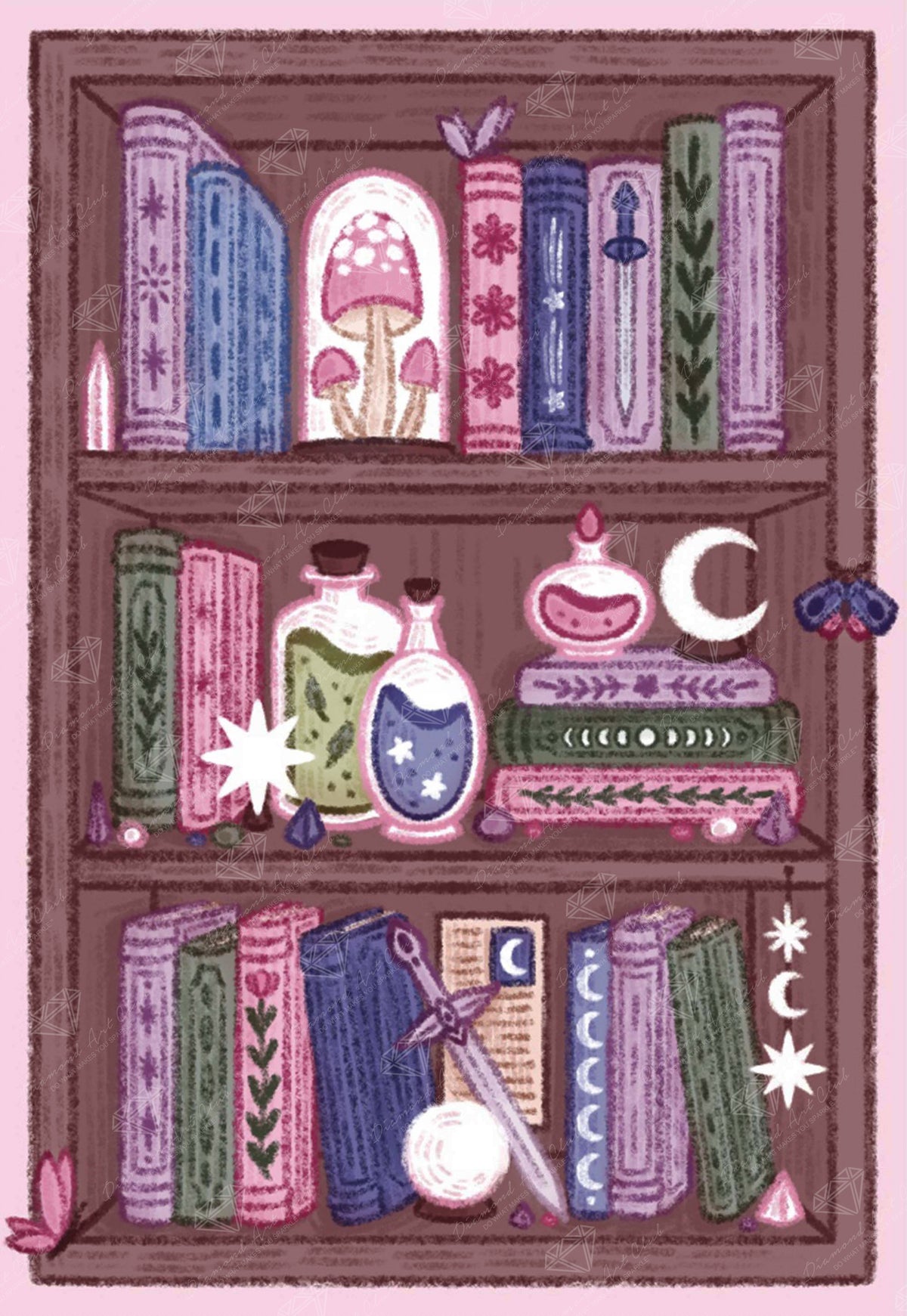 Diamond Painting Fairy Tale Bookshelf 20" x 29" (50.1cm x 72.7cm) / Round with 42 Colors including 2 ABs and 1 Iridescent Diamond and 3 Fairy Dust Diamonds / 48,048