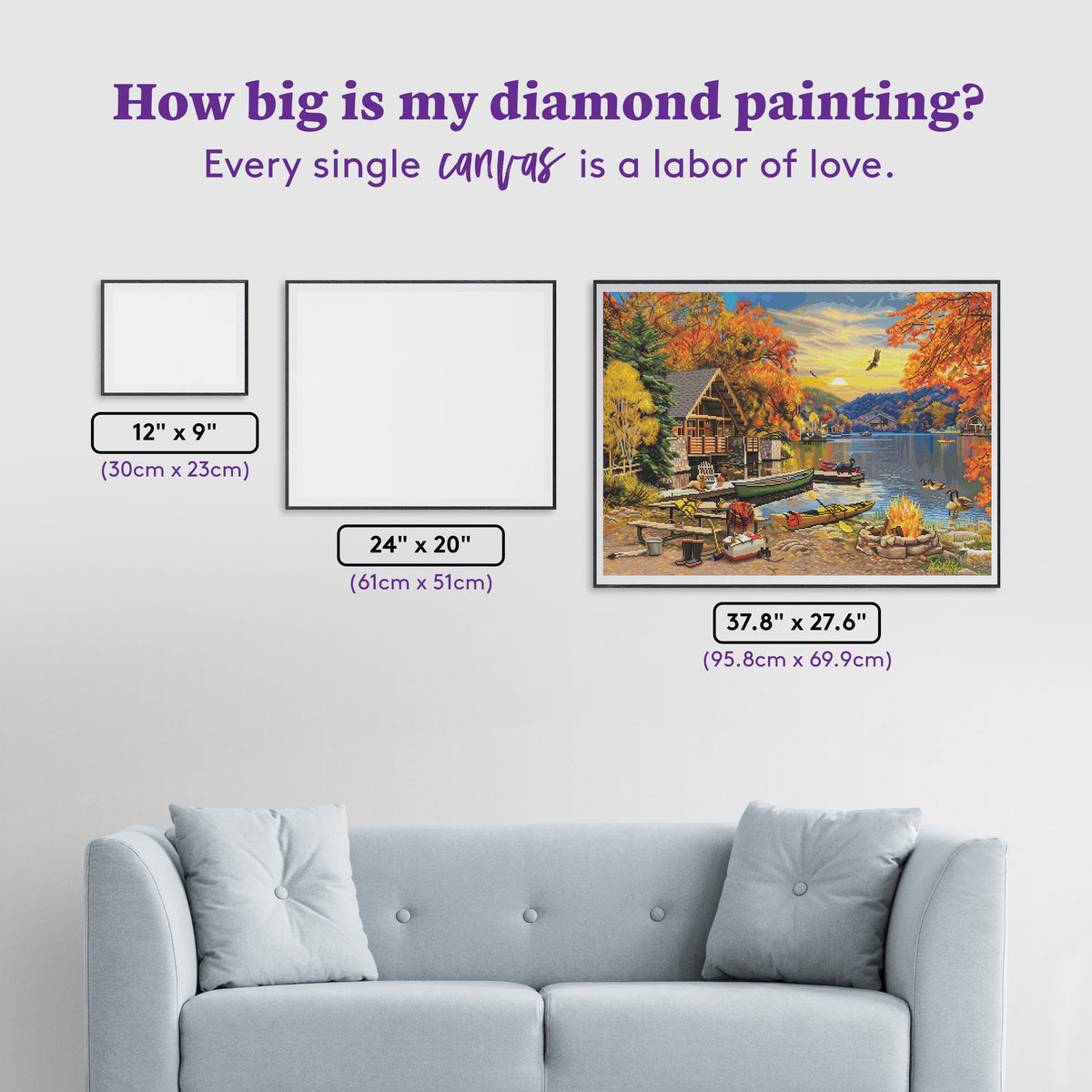 Diamond Painting Fall Cabin at the Lake 37.8" x 27.6" (95.8cm x 69.9cm) / Square with 92 Colors including 2 ABs and 5 Fairy Dust Diamonds / 108,185