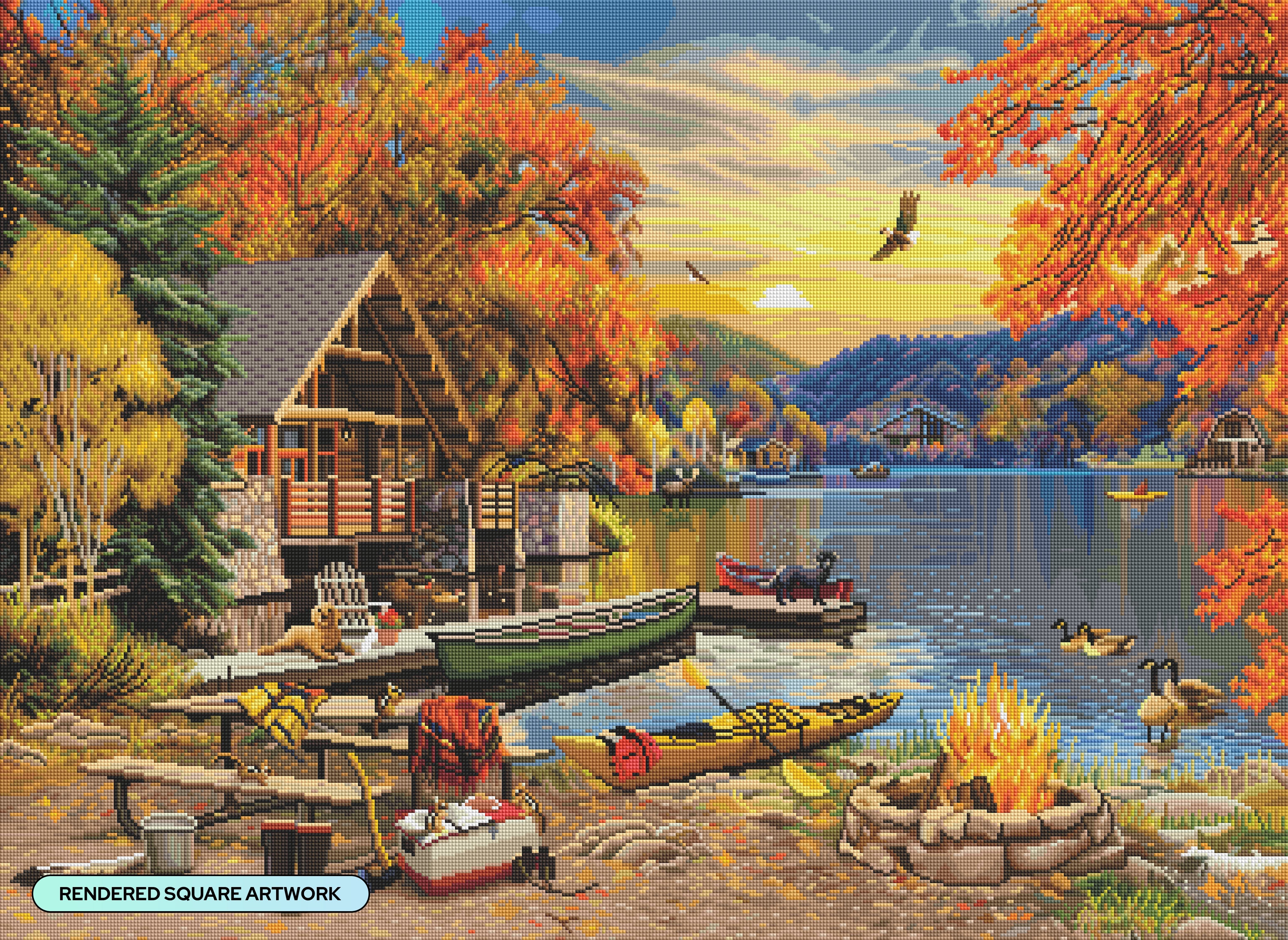 Fall Cabin at the Lake – Diamond Art Club
