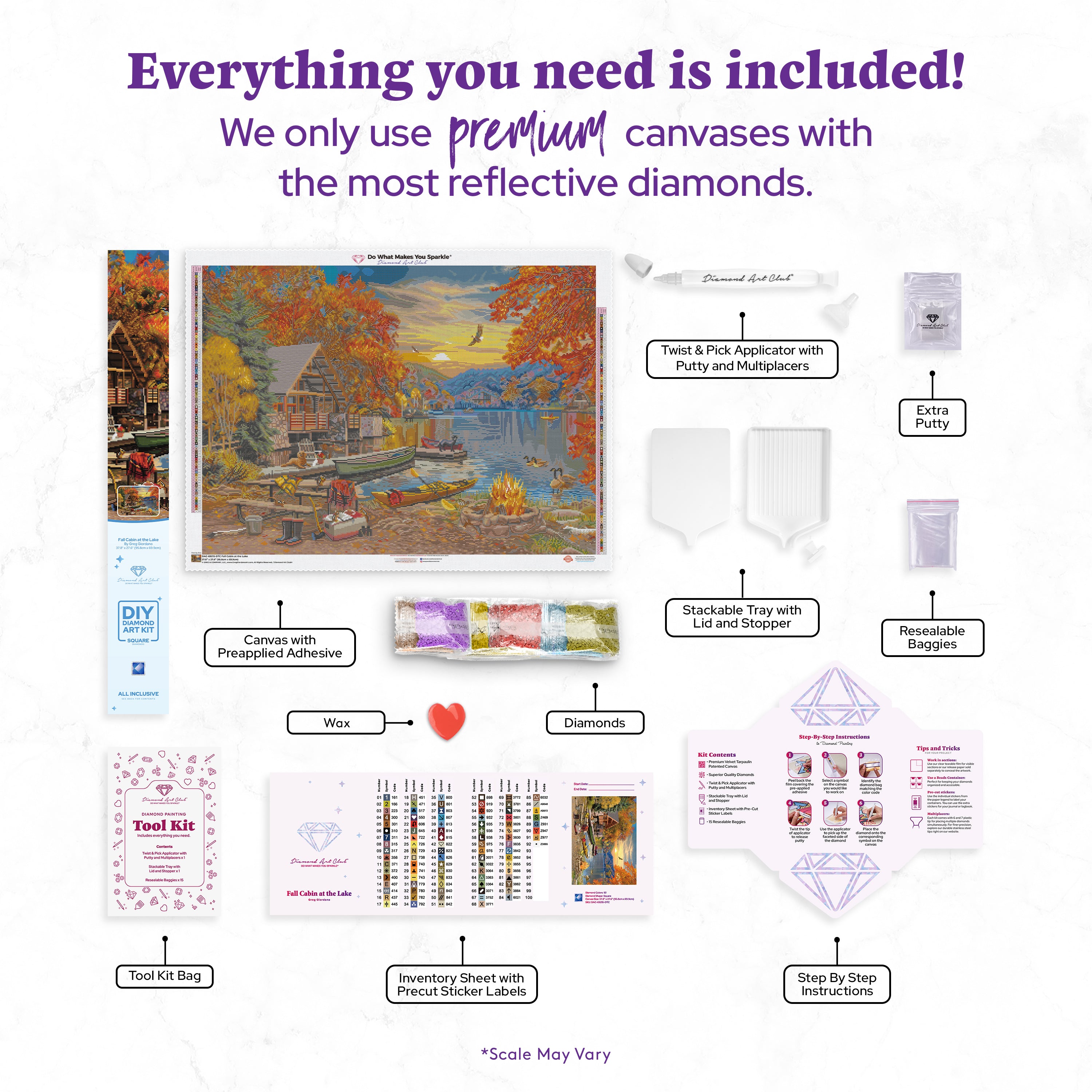 湖畔の秋のキャビン ダイヤモンドアートキット – Diamond Art Club