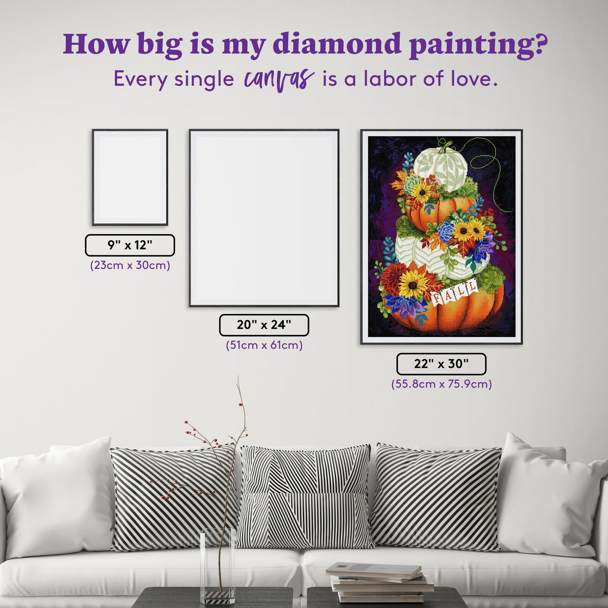Diamond Painting Fall Pumpkin Stack 22" x 30" (55.8cm x 75.9cm) / Square with 85 Colors including 3 ABs and 2 Fairy Dust Diamonds / 68,320