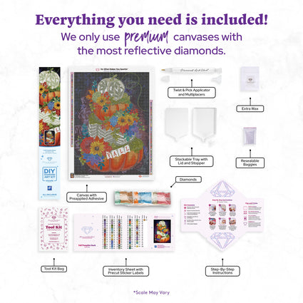 Diamond Painting Fall Pumpkin Stack 22" x 30" (55.8cm x 75.9cm) / Square with 85 Colors including 3 ABs and 2 Fairy Dust Diamonds / 68,320